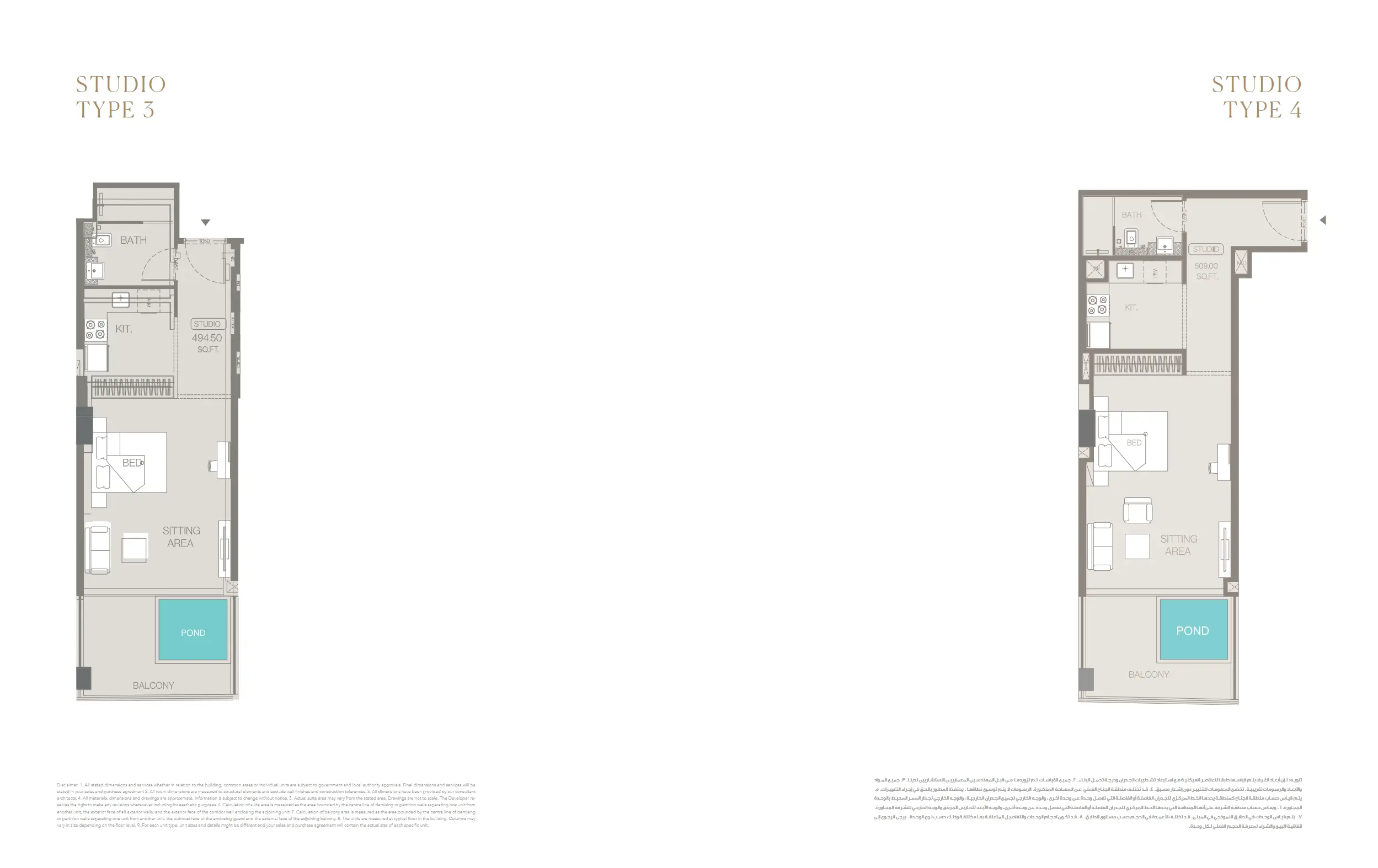 Studio 495.50 & 509.00 Sq. ft.